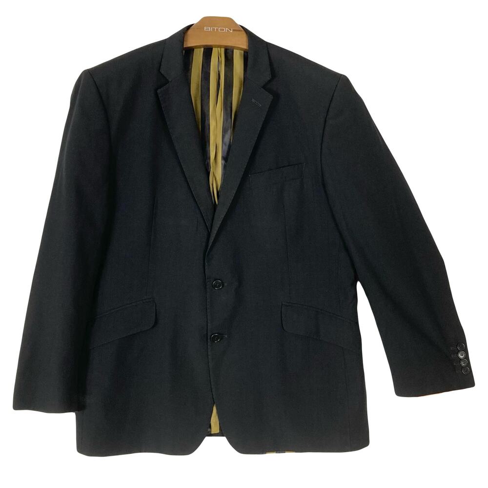 Nwot ALEXANDRE SAVILE ROW Blazer Mens 44R Black Wool Striped-Lining Double-Brstd